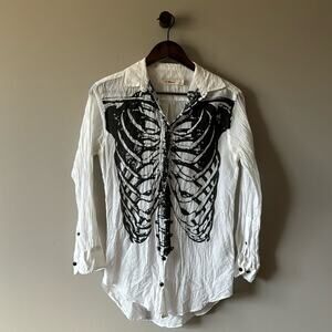 DR. MARTENS SKELETON BUTTON DOWN SHIRT SIZE XS WHITE & BLACK